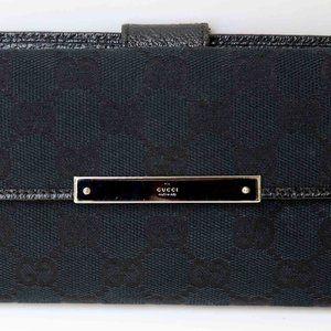 Authentic GUCCI Long Wallet Black Logo Fabric